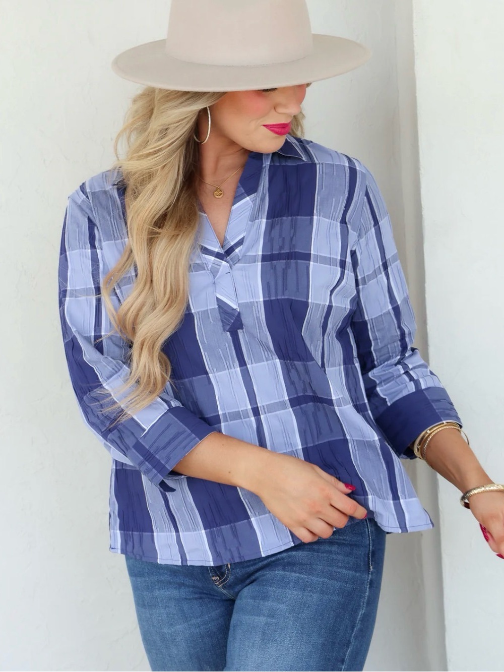Foxcroft NYC blue plaid with pockets NWT Size XS
